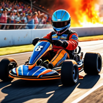 **

A colorful and dynamic illustration showing a "Kart Rider" kart drifting around a sharp turn on a race track. Focus on the kart emitting a boost effect (like flames or energy streaks) and include visual cues indicating the drift angle. The background should show other karts and cheering spectators. The overall feel should be exciting and energetic, highlighting the importance of drifting.

**
