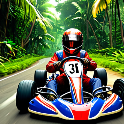 Home 17 **"Kart Rider racing through a lush jungle track with sharp turns and obstacles, vibrant colors, detailed graphics."** (Represents the "Jungle का रोमांच" section.)