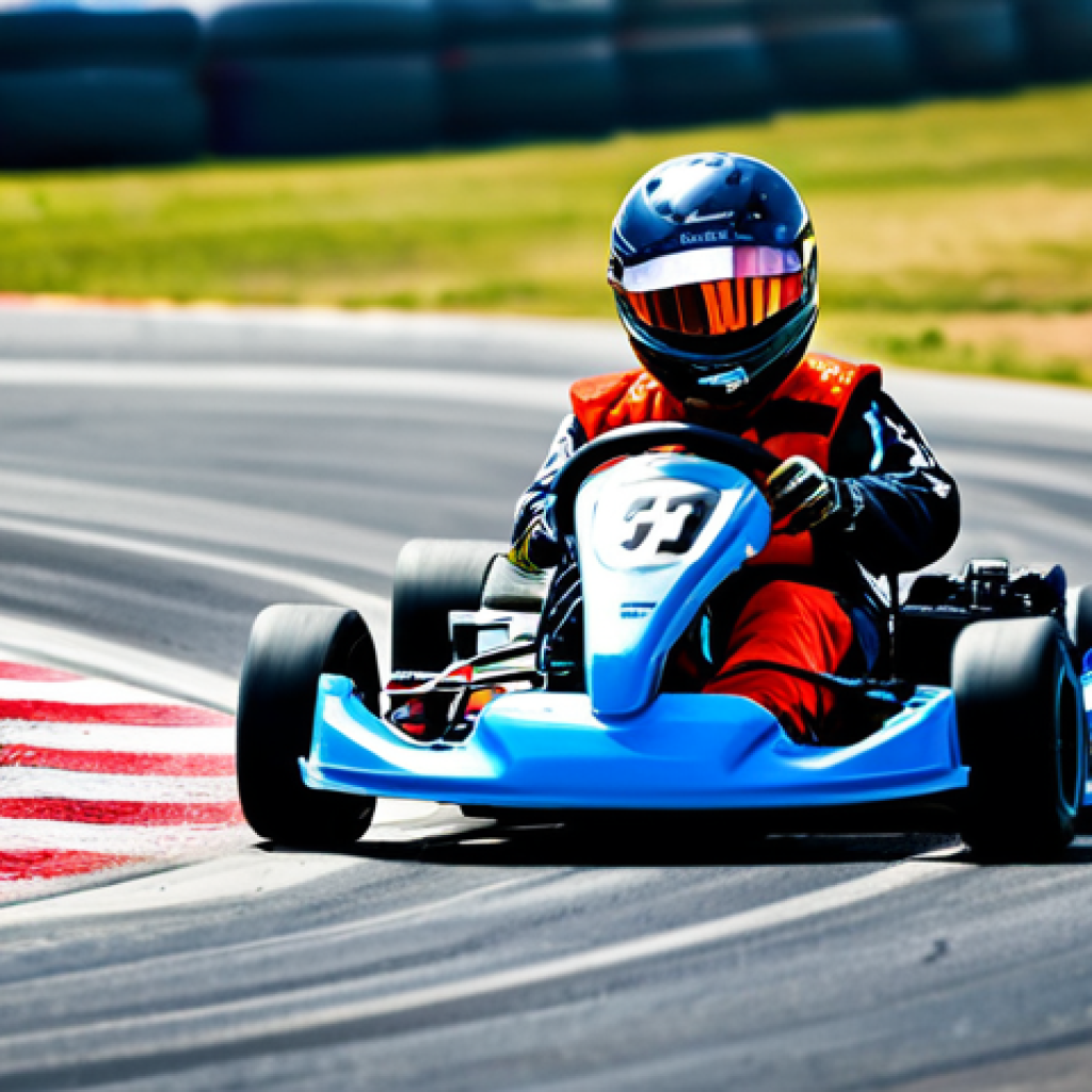 Kart Rider Drift Beginner**

A determined kart racer in modest racing attire, practicing drifts on a colorful, family-friendly track. The scene is vibrant and energetic. Background shows other karts in a practice area. Emphasis on learning the basics. Perfect anatomy, correct proportions, well-formed hands. Safe for work, appropriate content, fully clothed, professional.

**