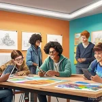 카트라이더 팬아트 대회의 성공 요인 - **Prompt 1: Community Art Jam**
    "A vibrant, bustling scene depicting a diverse group of young ad...