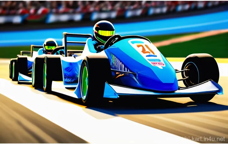 카트라이더 초보 유저의 트랙 활용 비법 - **Track Mastery in Action:**
    "A dynamic, low-angle shot of a sleek, high-performance racing car,...