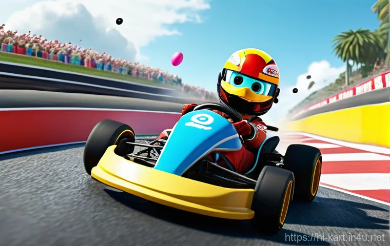 카트라이더 초보 유저를 위한 게임 공략 - **Prompt for Speed Race:**
    "An intense and dynamic aerial shot of a high-speed KartRider race in...