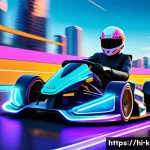 카트라이더 팬아트와 커뮤니티 - A vibrant digital fanart scene of a futuristic kart racing game, featuring a dynamic, colorful racin...