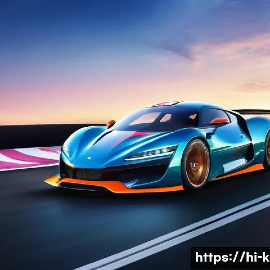 카트라이더 신규 업데이트와 유저 반응 분석 - A futuristic sports car racing on a challenging new track with sharp, technical turns, showcasing br...