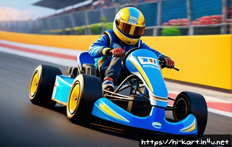 카트라이더 신규 캐릭터와 팬아트 대회의 조화 - A dynamic action scene featuring "Rio," a new Kart Rider character, depicted wearing stylish racing ...