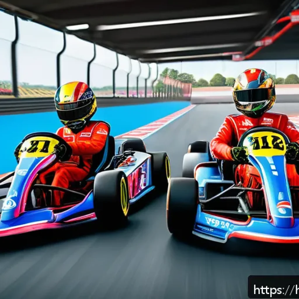 카트라이더 팀플레이 노하우 - A dynamic and vibrant digital illustration of a Hindi-speaking esports team in a high-energy kart ra...