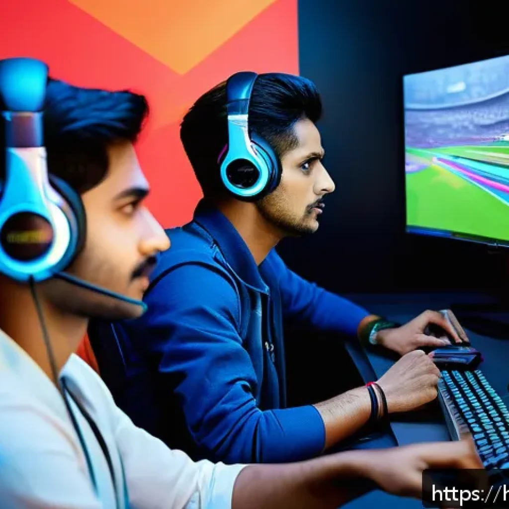 카트라이더 리그 프로모션 - A dynamic and vibrant gaming scene featuring a diverse team of young Indian gamers collaborating int...