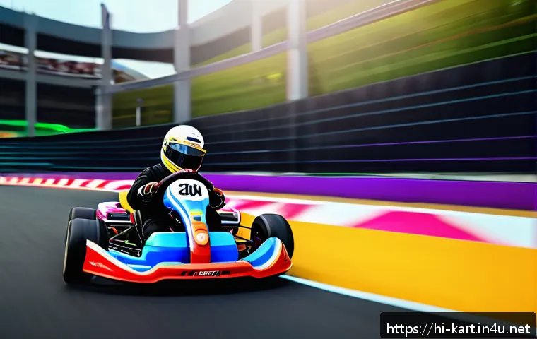 카트라이더 플레이 영상 편집 - A dynamic and colorful gaming setup showcasing a high-energy Kart Rider gameplay moment, featuring a...