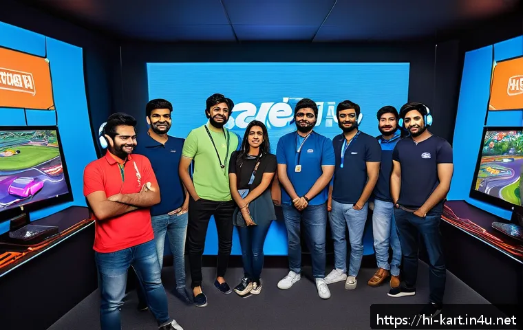 카트라이더 스트리머 커뮤니티 링크 - A vibrant digital illustration of a group of diverse Indian gamers, all wearing casual clothing and ...
