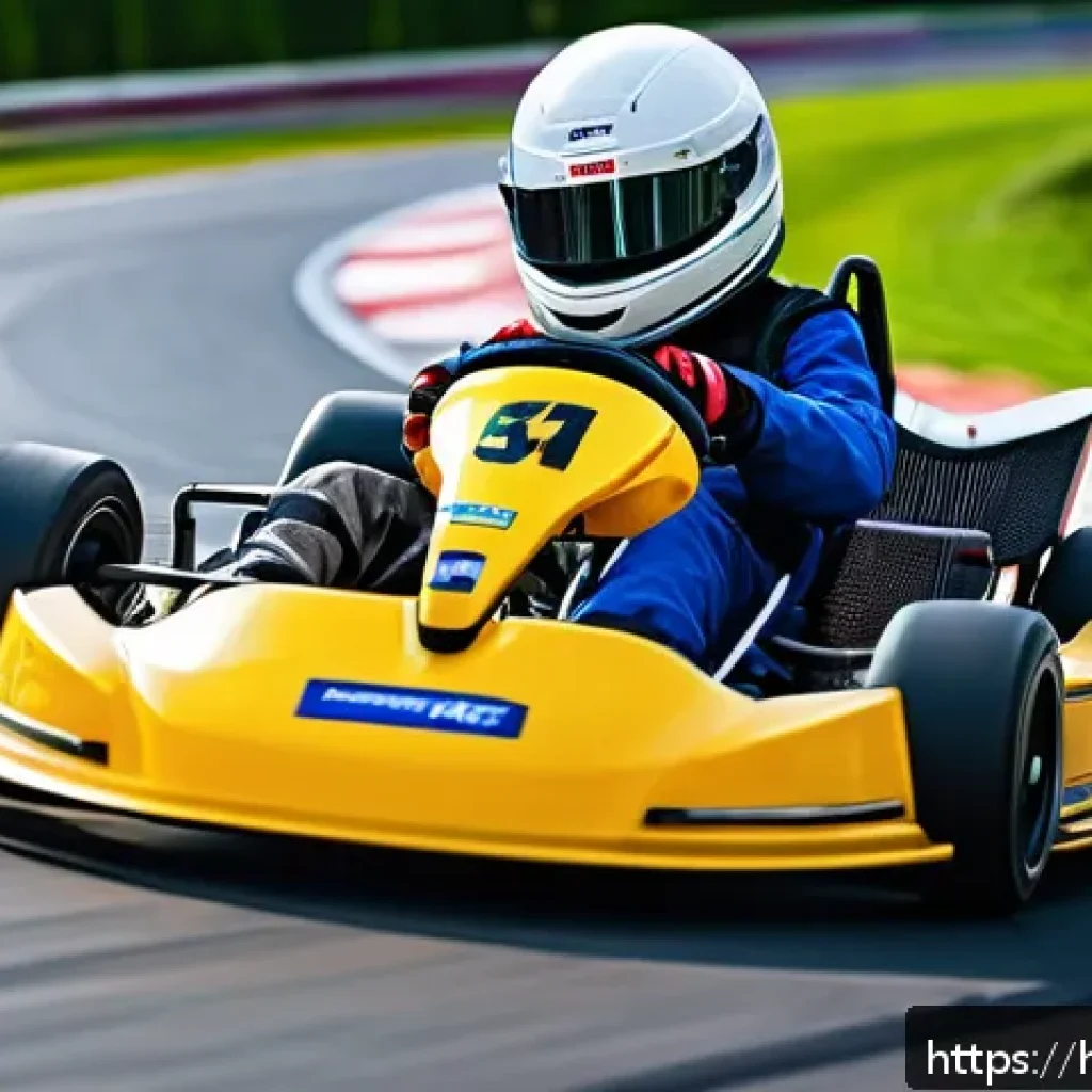 카트라이더 트랙별 공략법과 기본 기술 - A dynamic kart racing scene on a sharp, winding track with a kart executing precise braking and cont...