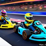 Home 18 카트라이더 팬아트 대회의 유저 반응 - A vibrant digital fan art scene featuring diverse characters from a racing game like Kart Rider, dep...