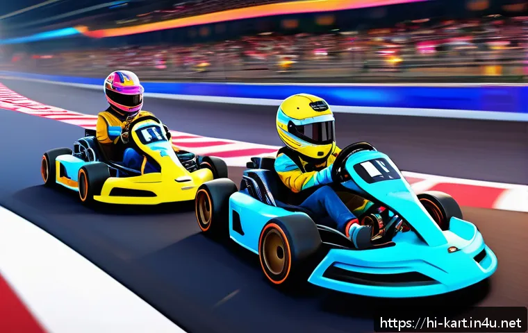 카트라이더 팬아트 대회의 유저 반응 - A vibrant digital fan art scene featuring diverse characters from a racing game like Kart Rider, dep...