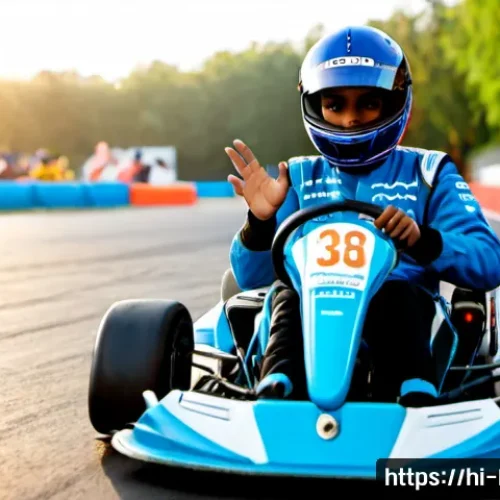 카트라이더 초보자 필독 공략 - Photorealistic cinematic scene of a young Indian beginner kart racer in a bright blue helmet and ful...
