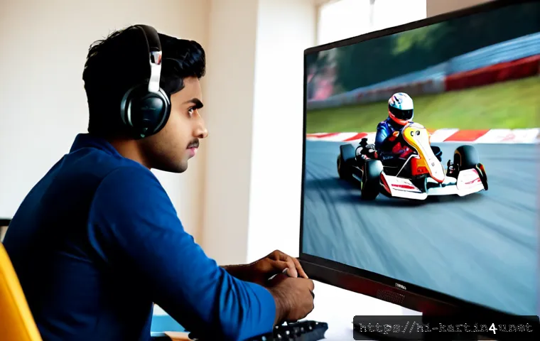 카트라이더 베스트 공략 추천 - Photorealistic Indian young adult gamer studying kart racing strategy at a clean home desk, focused ...